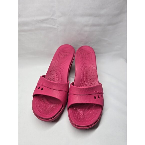 Crocs Womens Kadee Sandal Size 9 Hot Pink Slide Wedge Heel Mule Beach Pool Shoe - Picture 4 of 10